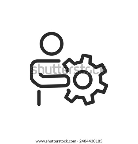 Person with gear, linear style icon. technical support and service. Editable stroke width