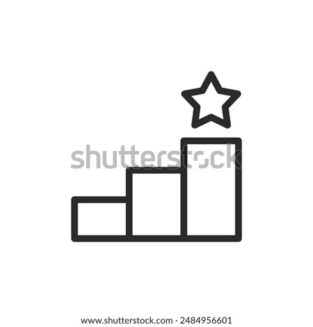 Column chart with star on top, linear style icon. Rating and evaluation. Editable stroke width