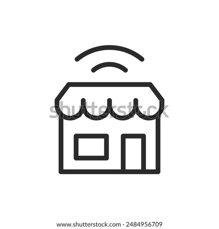 Smart shop, linear style icon. A shop with a wireless signal, smart shop or online store. Editable stroke width.