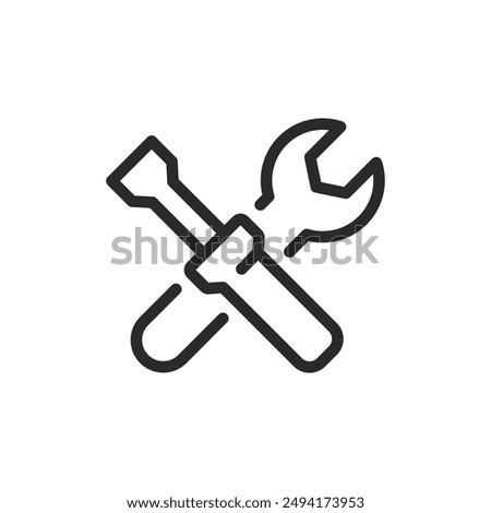 Wrench and screwdriver crossed, linear style icon. tools and maintenance. Editable stroke width