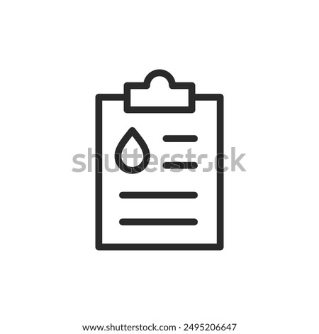 Medical report, linear style icon. Clipboard with drop and text. Editable stroke width