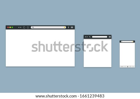 Computer web browser window with blank page as template for desktop, tablet and smartphone. Browser window to search in internet. Vector EPS 10