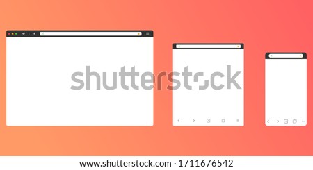 Browser mockup for computer, tablet and smartphone. Modern design of internet page in flat layout. Navigation search field with secure lock icon and favorites star. Vector EPS 10.