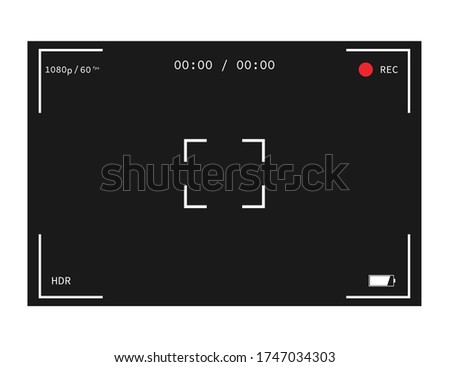 Camera interface. Photo and video frame. Mockup of camera screen. Record icon with full hd resolution as 1080p. HDR with battery icon. Cam display. Viewfinder with focus symbol. Vector EPS 10.