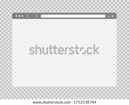 Transparent web browser window. Template of website page. Empty mockup of internet website. Isolated browser screen with blank page. Search bar in moder flat style. Vector EPS 10.