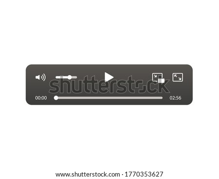 Audio player. Multimedia controller with radio button, sound slider and play icon. Video interface. Navigation template for mp3 files. Movie player in modern skin. Vector EPS 10