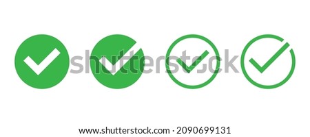 Checkmark collection. Checkmark tick icon set. Outline and filled approve sign. Round green tick