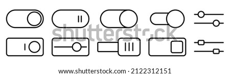 Switch toggle icon set. Outline toggle icon. Turn on and turn off slider. Switch on and off toggle. Power button in line style