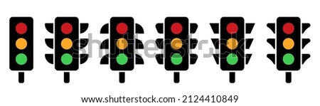 Traffic lights icon set. Coloured traffic light in glyph. Filled semaphore symbol. Traffic lights collection in glyph. Stock vector illustration.