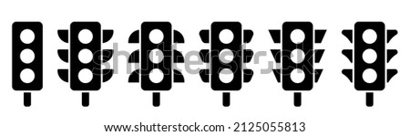 Traffic lights icon set. Traffic light in glyph. Filled semaphore symbol. Traffic lights collection in glyph. Stock vector illustration.