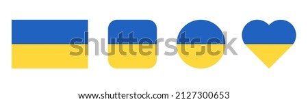 Ukraine flag. Flag of Ukraine. National symbol. Square, round and heart shape. Ukrainian flag symbol. Blue and yellow illustration. Stock vector illustration Stockfoto © 