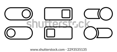 Outline toggle icon set. Switch toggle slider. Turn off and on toggle. Outline switcher icon set. Switcher in black. Linear Turn on slider. Active and inactive slider. Stock vector illustration