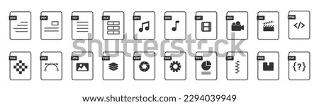 File format icons. Document format set. File extension icons. Document format. PDF, PPT and HTML file extension. Stock vector illustration