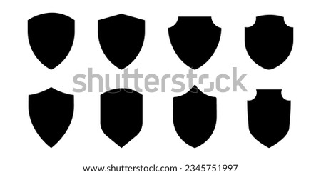 Shield icon in glyph. Black shield badge. Shield emblem set. Security badge in glyph. Safety emblem icon set