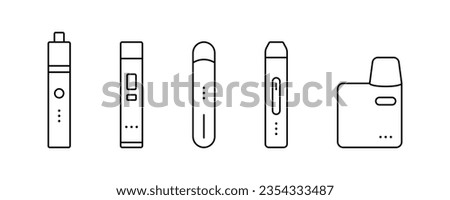 Electronic cigarette icon in line. Vape kit icon. Vaping vector illustration. E-cigarette symbol. Electronic cigarette kit pod. Vape kit in line. Vector illustration