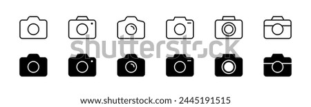 Camera icon set. Outline and glyph photo camera collection. Picture symbol