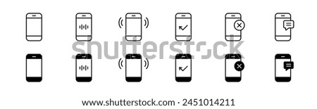 Phone call status icon set. Line and glyph mobile phone call status