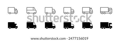 Delivery truck icon set. Cargo van icon. Line and glyph delivery truck. Shipping lorry