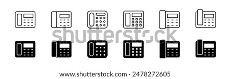 Office phone icon set. Line and glyph telephone symbol. Landline ip phone set