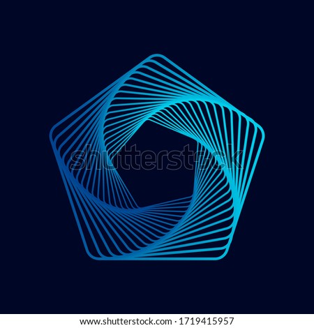 Twisted colored spiral. Wireframe pentagon shape. Vector technology lines graphic element.