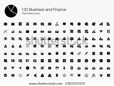 120 Business and Finance Pixel Perfect Icons (Filled Style). Vector icons set of business, office, financial, commercial, and analytic. 