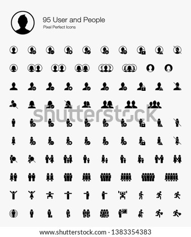 95 User and People Pixel Perfect Icons (Filled Style). Vector icons for user, avatar, man, people, profile, and human. 