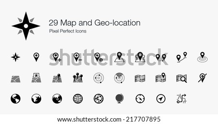 Map and Geo-location Pixel Perfect Icons