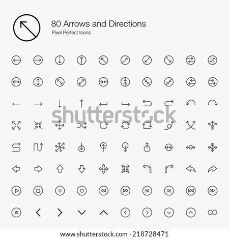 Arrows and Directions Pixel Perfect Icons (line style)