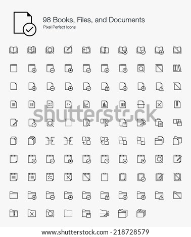 Books, Files, and Documents Pixel Perfect Icons (line style)
