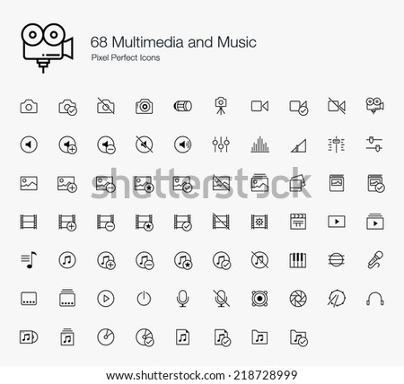Multimedia and Music Pixel Perfect Icons (line style)