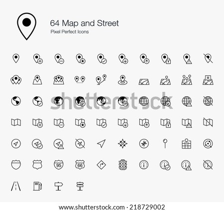 Map and Street Pixel Perfect Icons (line style)