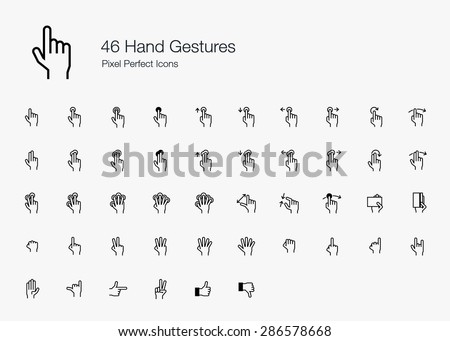 Hand Finger Gestures Pixel Perfect Icons (line style)