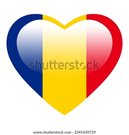 Love Romania flag, Romania heart glossy button, Romania flag icon symbol of love. Patriotic national Romania symbol. 