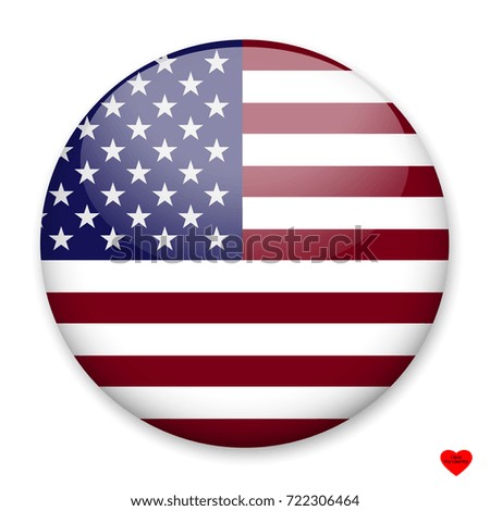 Flag of America in the form of a round button with a light glare and a shadow. The symbol of Independence Day, a souvenir, a button for switching the language on the site, an icon.