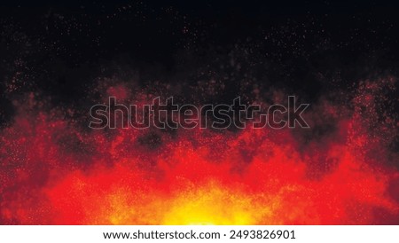 Abstract isolated fiery glowing particles on a black background fly up. Fire sparks on a dark background. Fire Animation. Raging Campfire Flames. Flying Embers from fire. 3D vector illustration