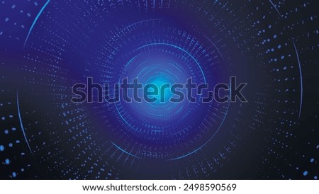 Bright colorful circular spiral. Abstract digital background. Colorful dotted spiral swirls circles. Glowing tunnel background. Futuristic lens. 3d vector illustration