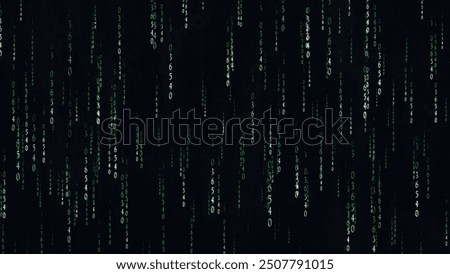 Matrix digital binary code moving down. High-tech digital binary code in matrix style. Digital rain of bright green, changing numbers on a dark background. Matrix style code background 