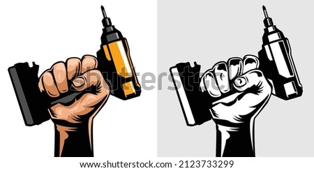 Hand holding power drill machine