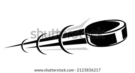 Hockey puck moving swoosh elements, ball with motion trails