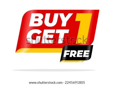 Buy 1 Get 1 Free, sale tag, banner design template, discount app icon, vector illustration