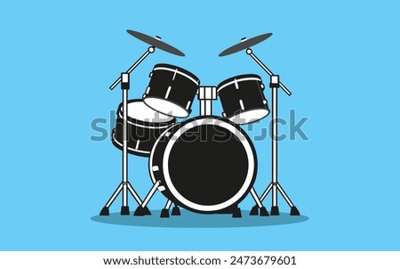 Detailed Vector Illustration of a Drum Set Silhouette for Musical Instrument Design