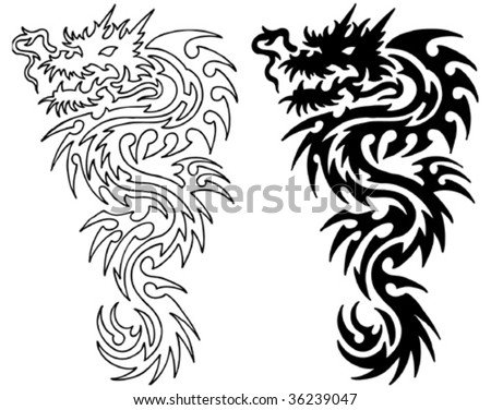 Asian Dragon Tattoo With Stencil Stock Vector Illustration 36239047 ...