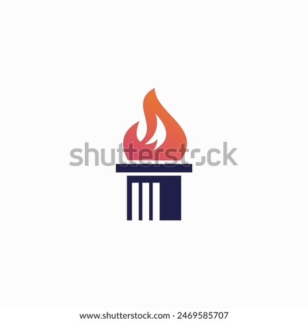 flame with pillar logo design icon