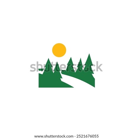 sunset pine tree logo vintage with river