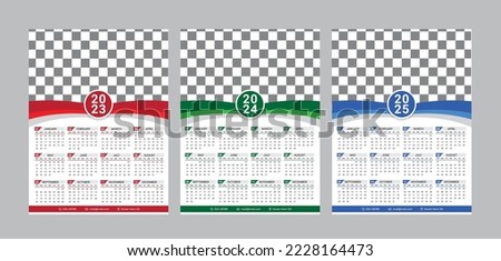wall calender 2023, 2024, 2025 One Page Full Editable Vector modern
