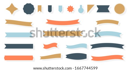 Craft ribbon flat set. Decorative vintage paper banner. Empty simple ribbons template different shape. Blank retro flag, tape for text, price tag, sale label. Isolated on white vector illustration