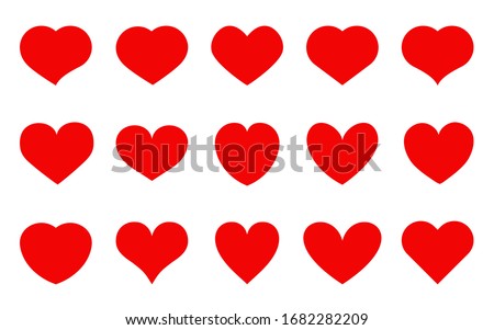 Heart red flat cartoon icon set. Romantic abstract different shape symbol on Valentines Day. Love banner template decorative element for wedding invitation card. Isolated on white vector illustration