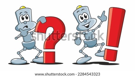 little cartoon robots with symbols question an answer Foto stock © 