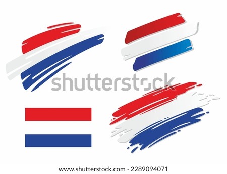 Set of dutch flags, in different styles - correct, brush, marker and swoosh design. Represents the state of Netherlands.