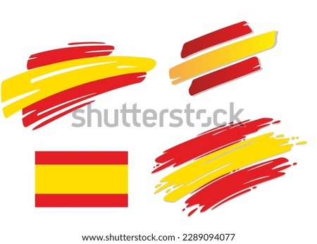 Set of spanish flags, in different styles - correct, brush, marker and swoosh design. Represents the state of Spain.